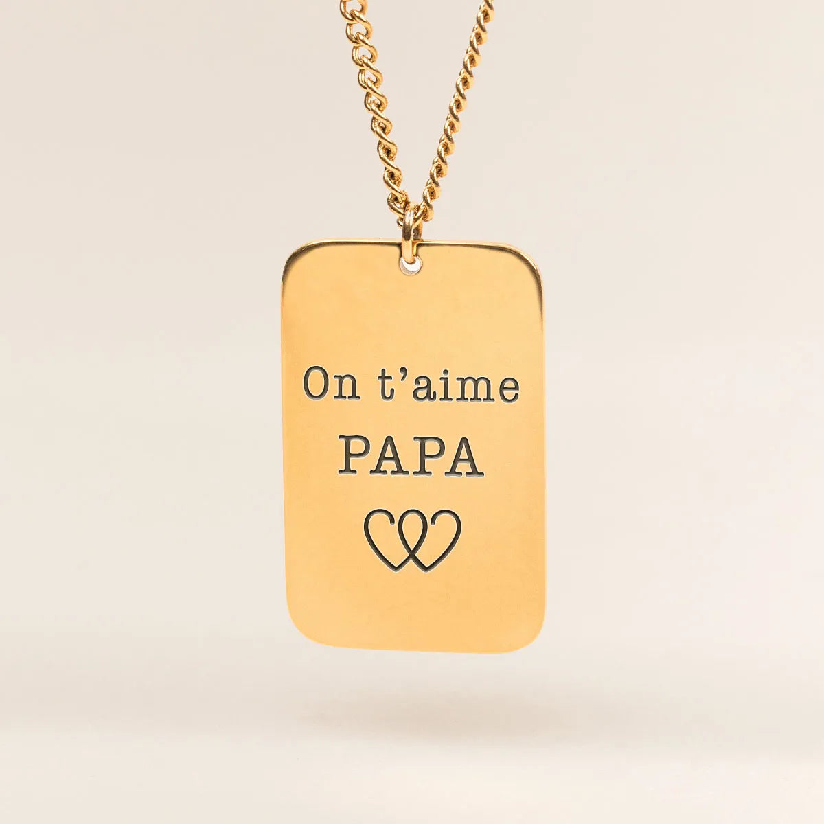 Collier homme plaque militaire rectangulaire à personnaliser - Doré