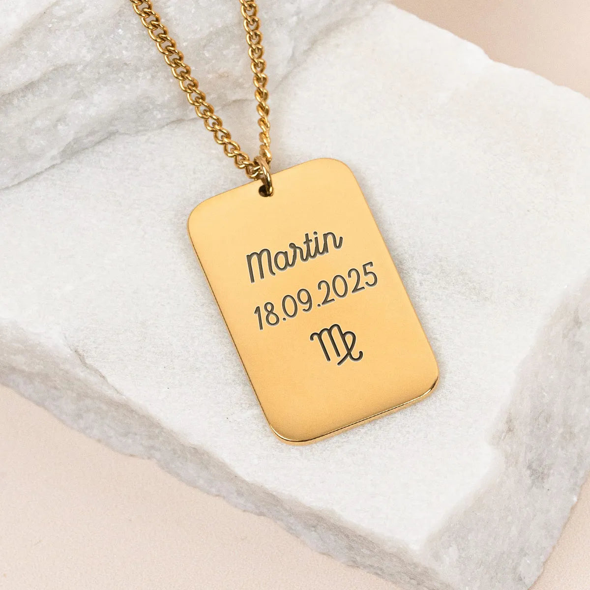 Collier homme plaque militaire rectangulaire à personnaliser - Doré