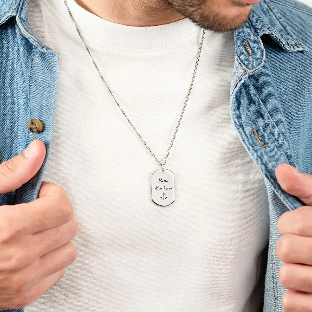 Collier homme plaque militaire à personnaliser - Acier