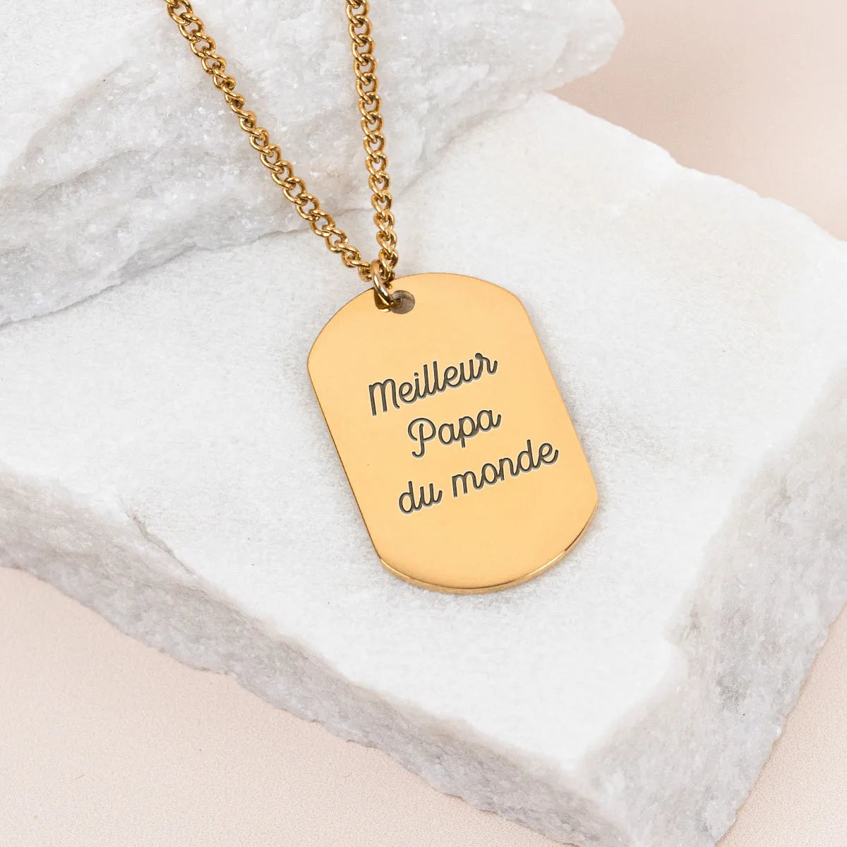 Collier homme plaque militaire à personnaliser - Doré