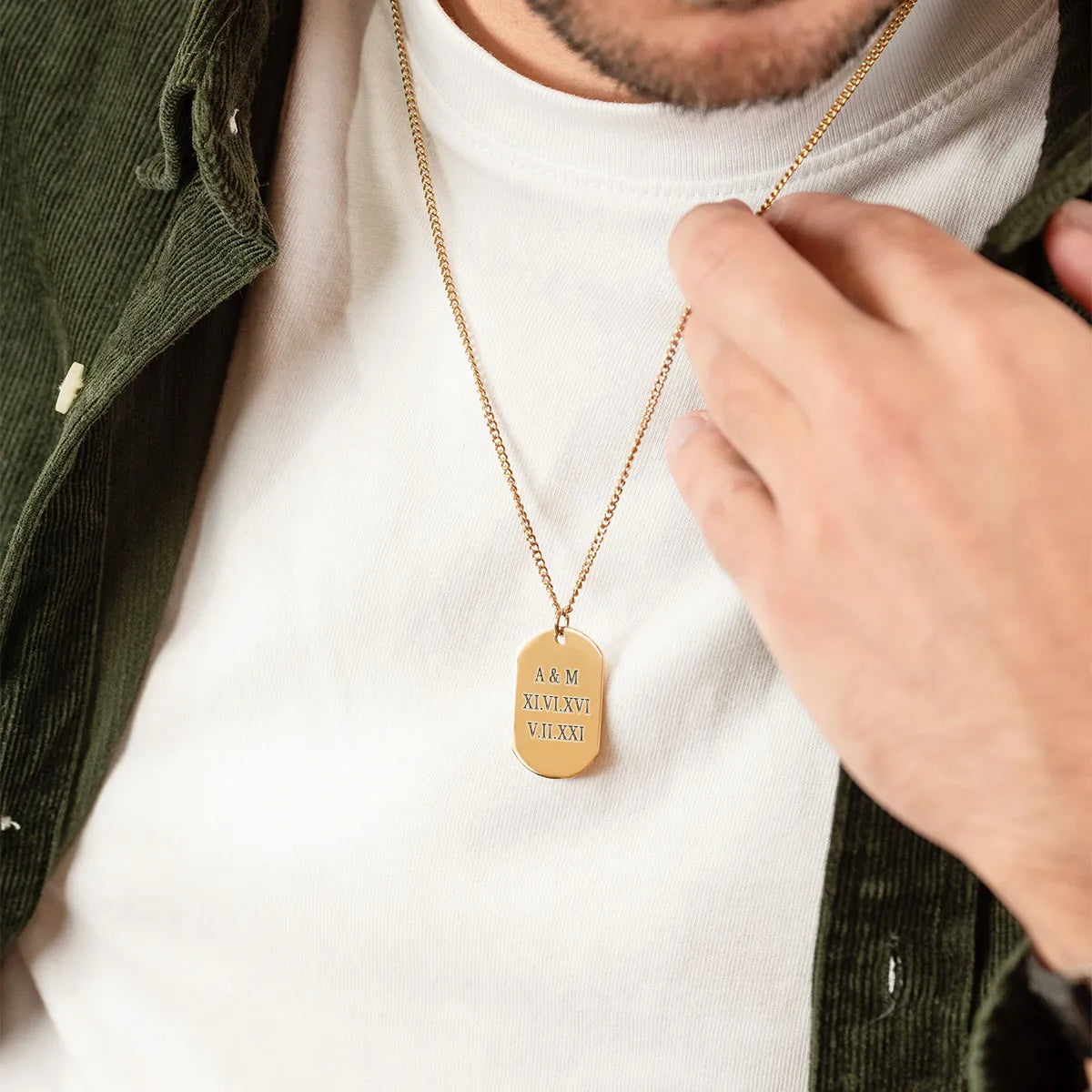 Collier homme plaque militaire à personnaliser - Doré