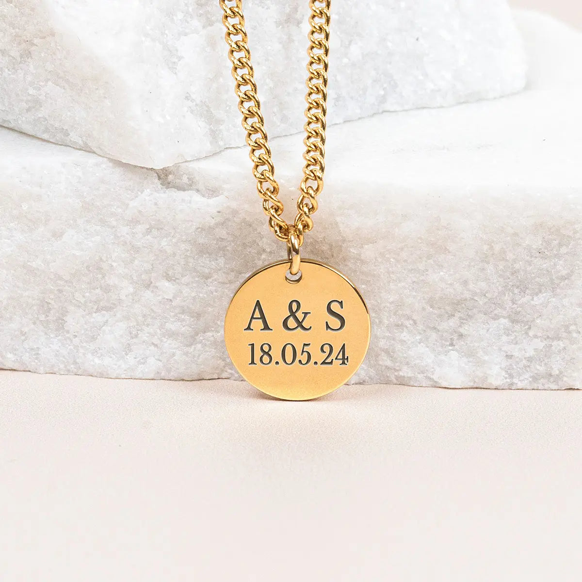 Collier homme médaille 14 mm à personnaliser - Doré