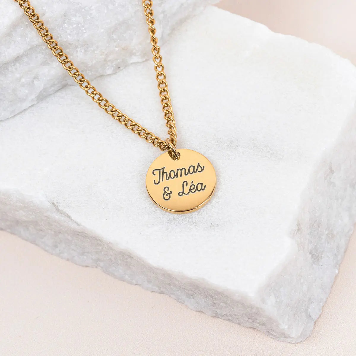 Collier homme médaille 14 mm à personnaliser - Doré