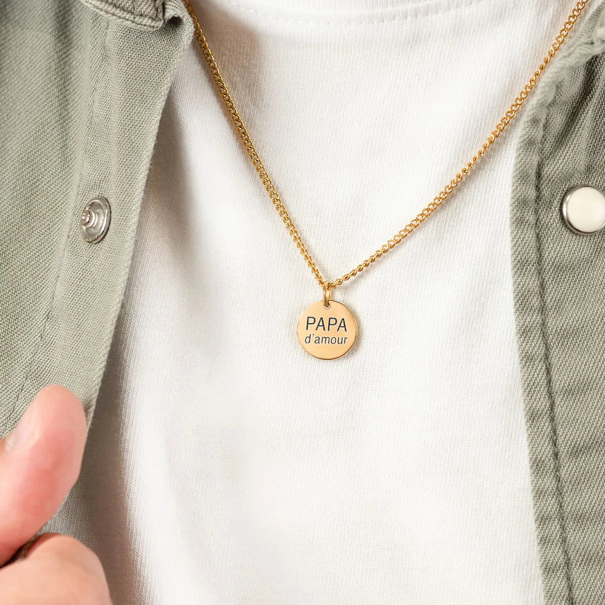Collier homme médaille 14 mm à personnaliser - Doré