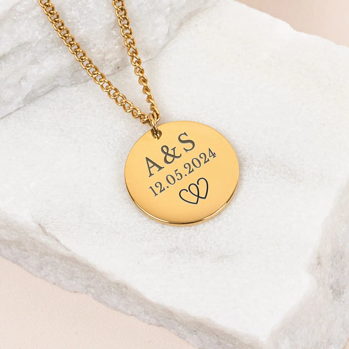 Collier homme médaille 20 mm à personnaliser - Doré