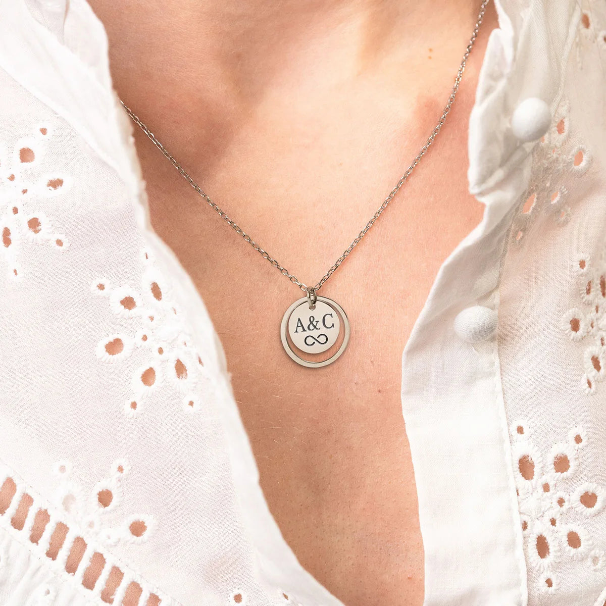 Collier médaille et cercle à personnaliser - Acier