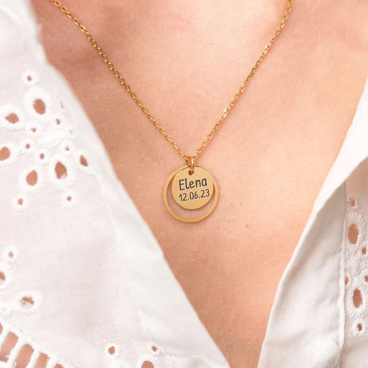 Collier médaille et cercle à personnaliser - Doré