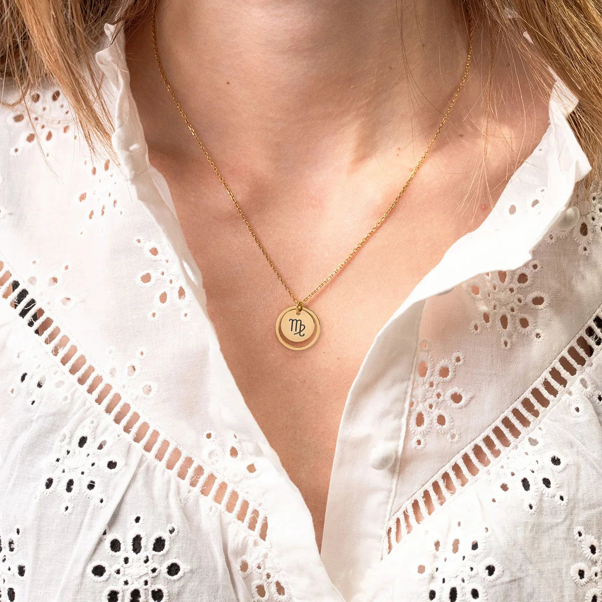 Collier médaille et cercle à personnaliser - Doré