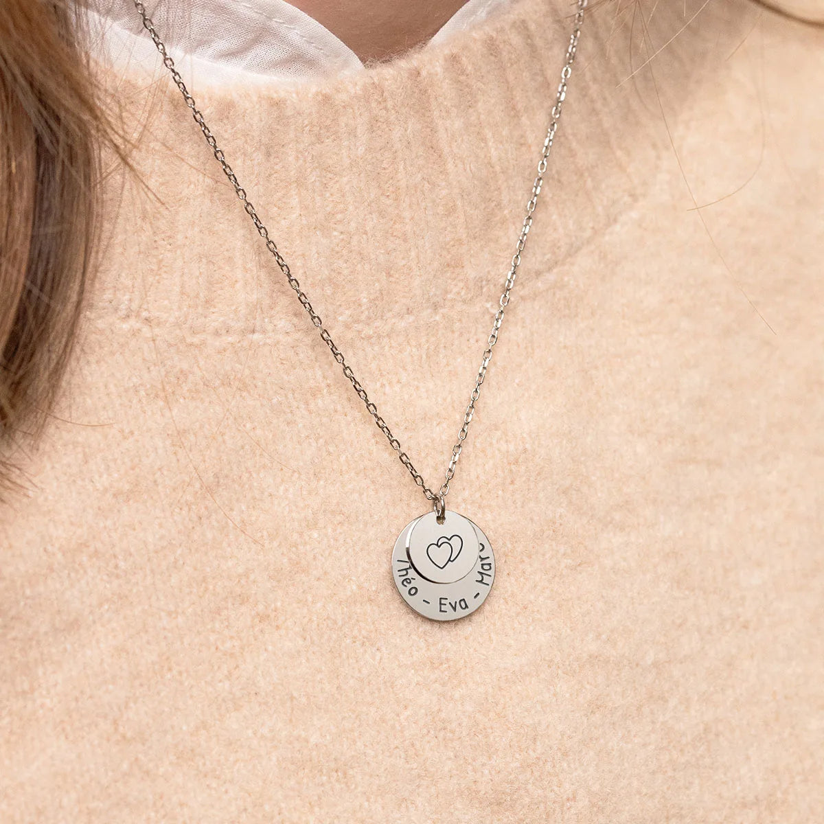 Collier duo de médailles à personnaliser - Acier