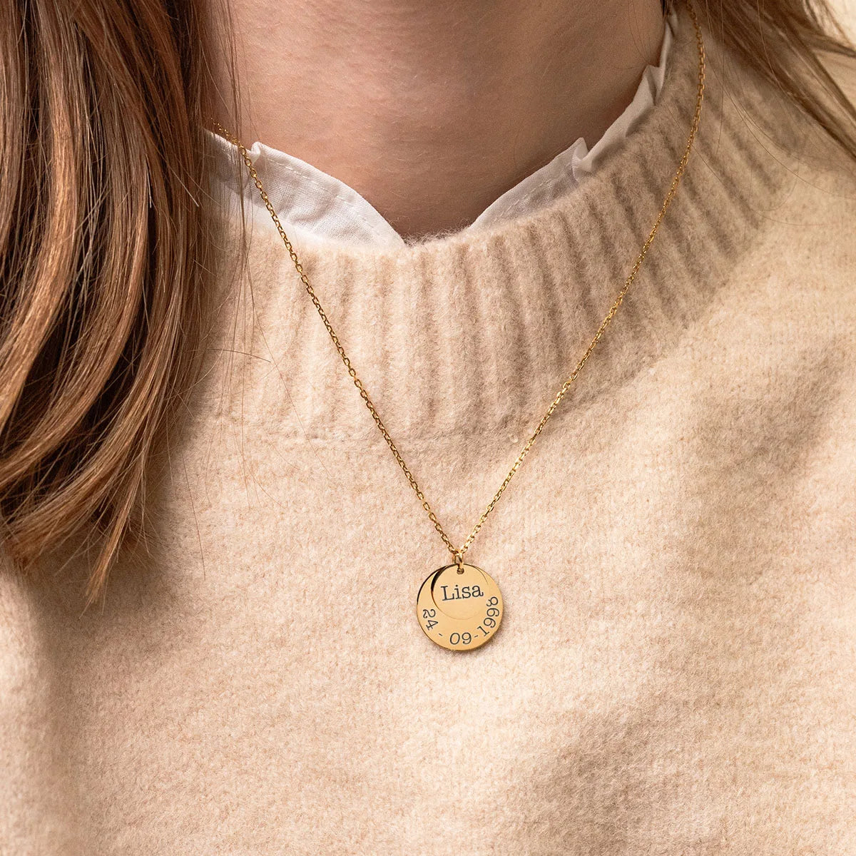 Collier duo de médailles à personnaliser - Doré