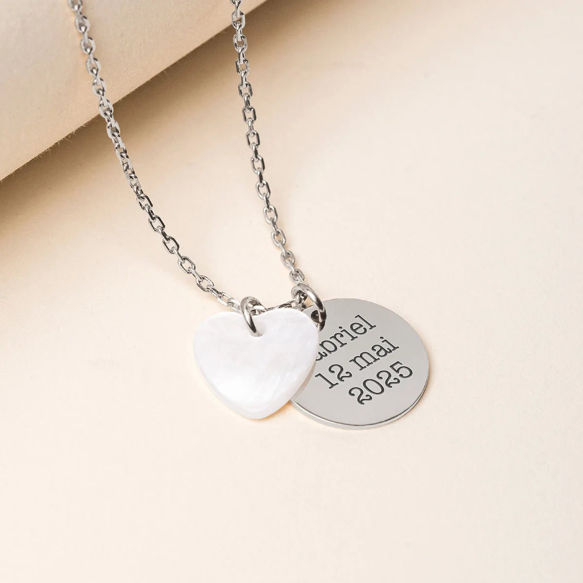 Collier médaille avec nacre à personnaliser - Acier