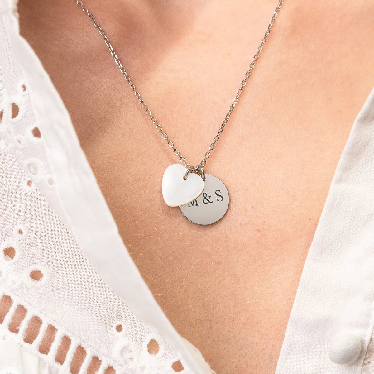 Collier médaille avec nacre à personnaliser - Acier