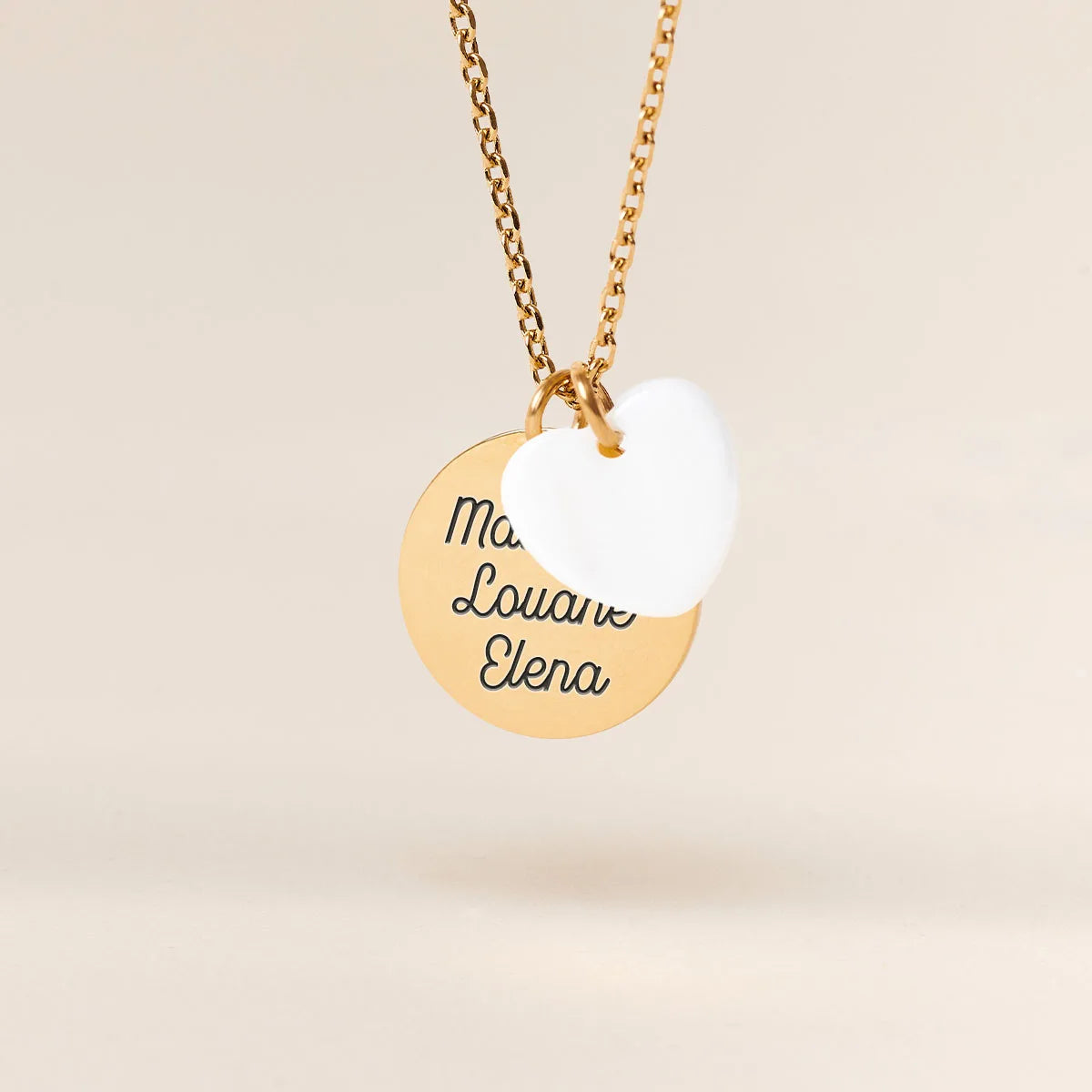 Collier médaille avec nacre à personnaliser - Doré