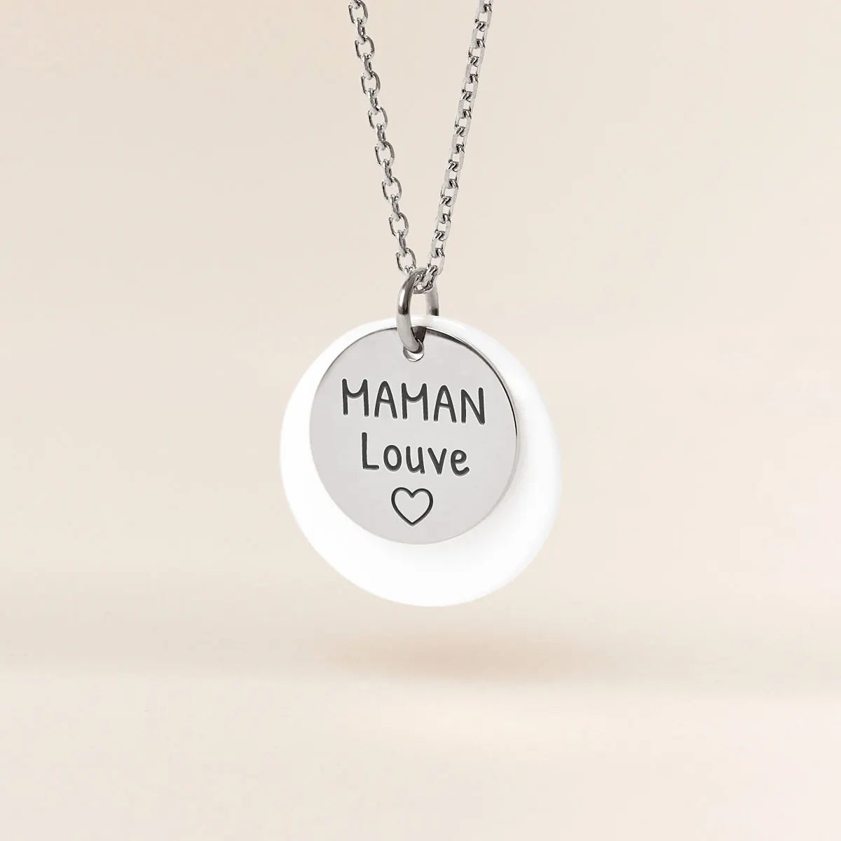 Collier nacre et médaille à personnaliser - Acier