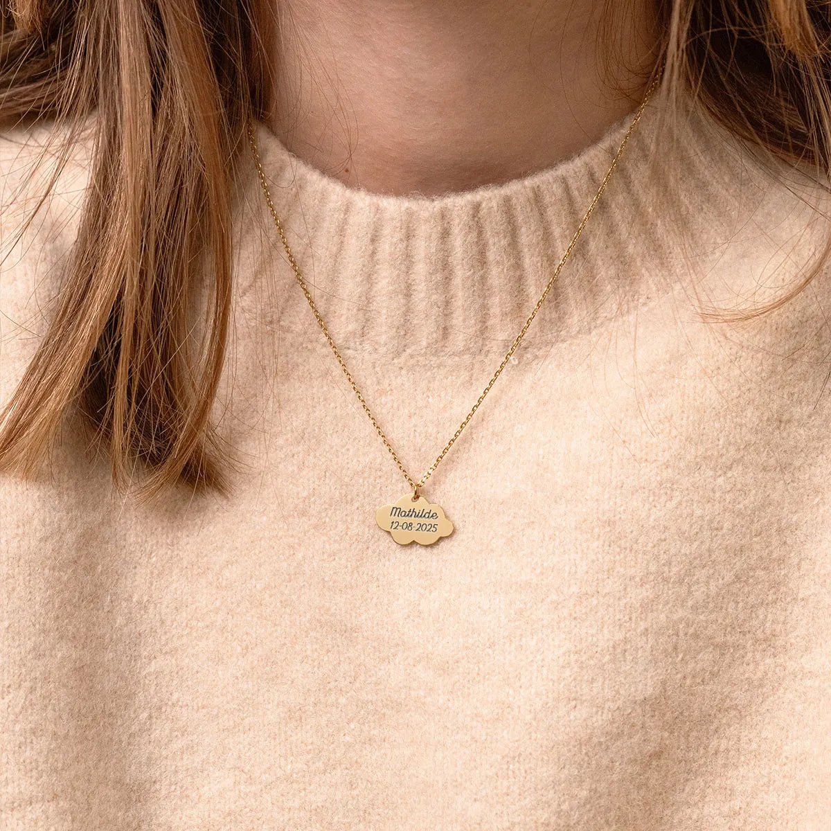 Collier médaille Nuage à personnaliser - Doré