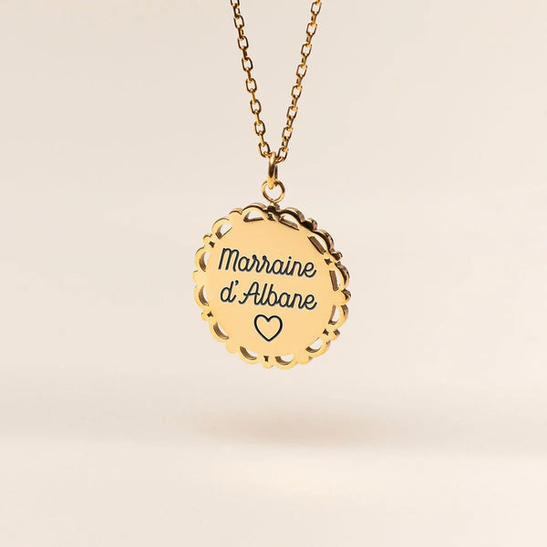 Collier médaille rosace à personnaliser - Doré