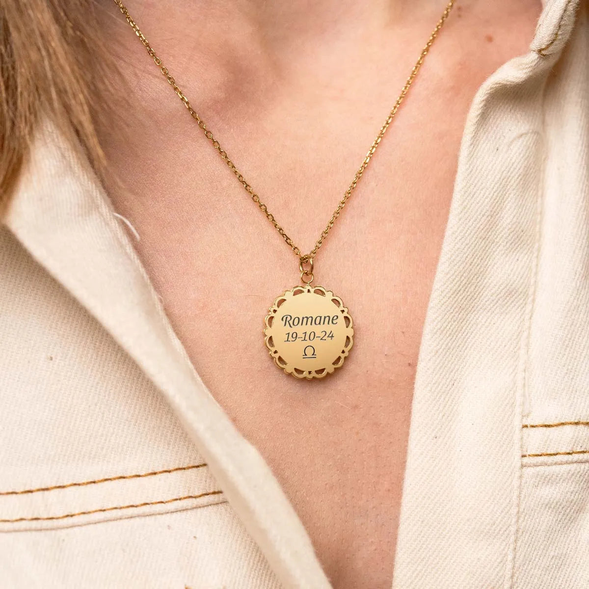 Collier médaille rosace à personnaliser - Doré
