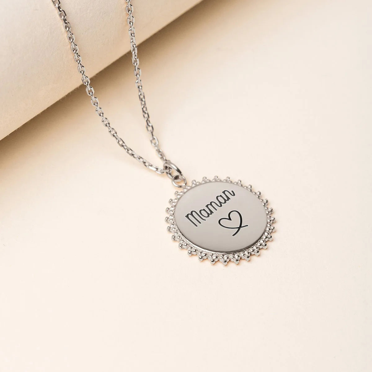 Collier médaille Soleil à personnaliser - Acier