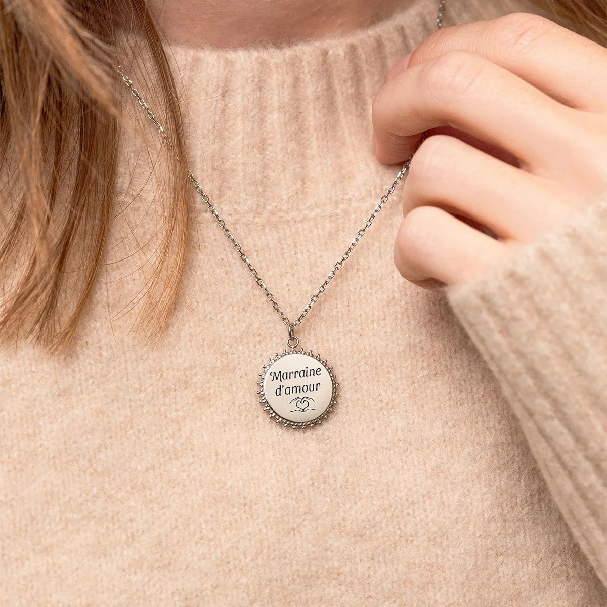 Collier médaille Soleil à personnaliser - Acier