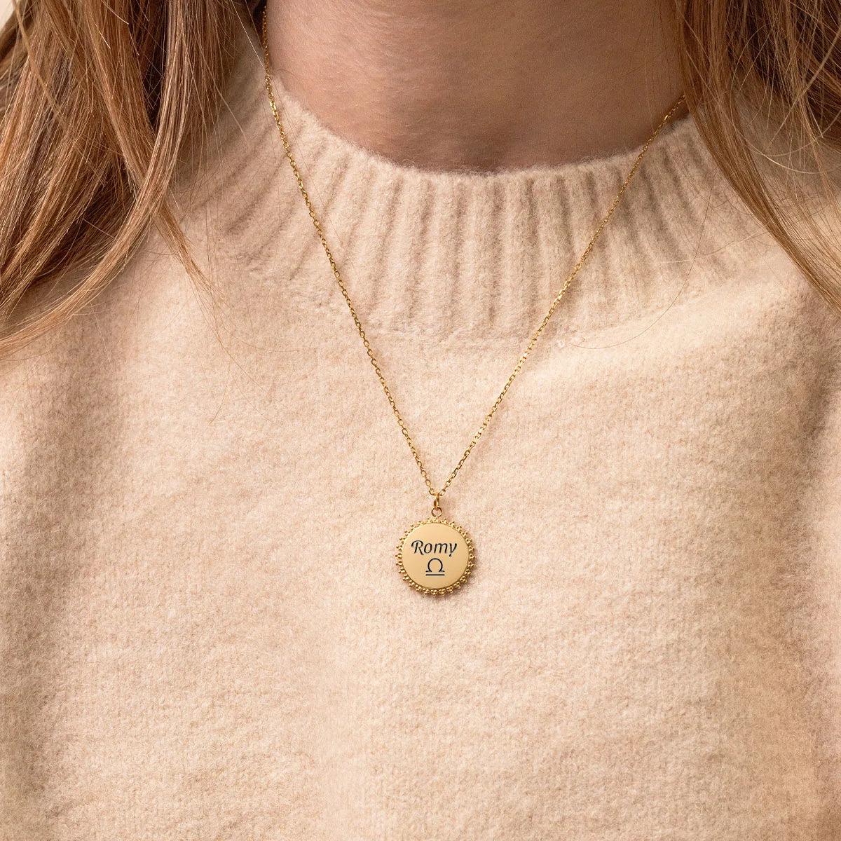 Collier médaille Soleil à personnaliser - Doré