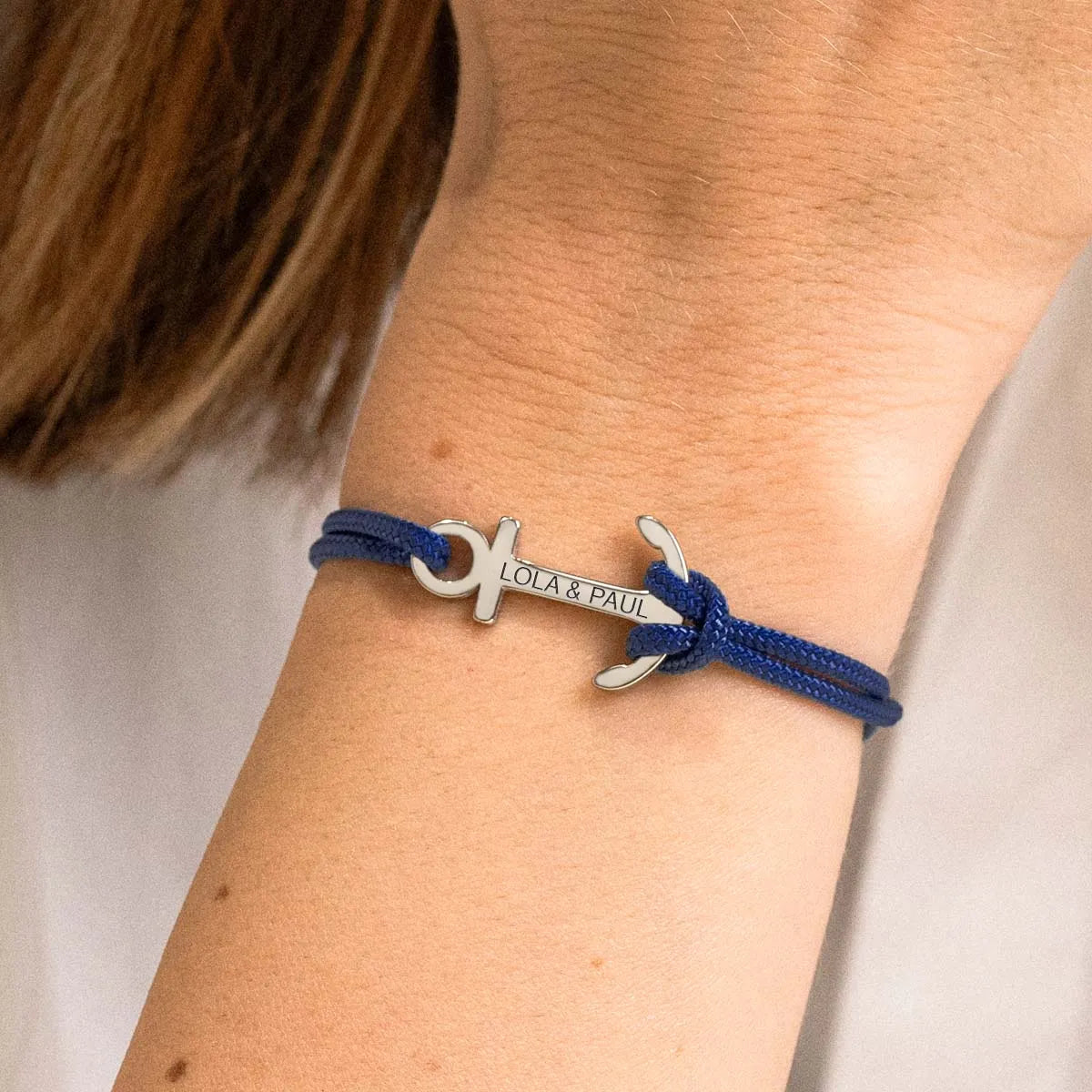 Bracelet femme cordon Ancre à personnaliser - Acier
