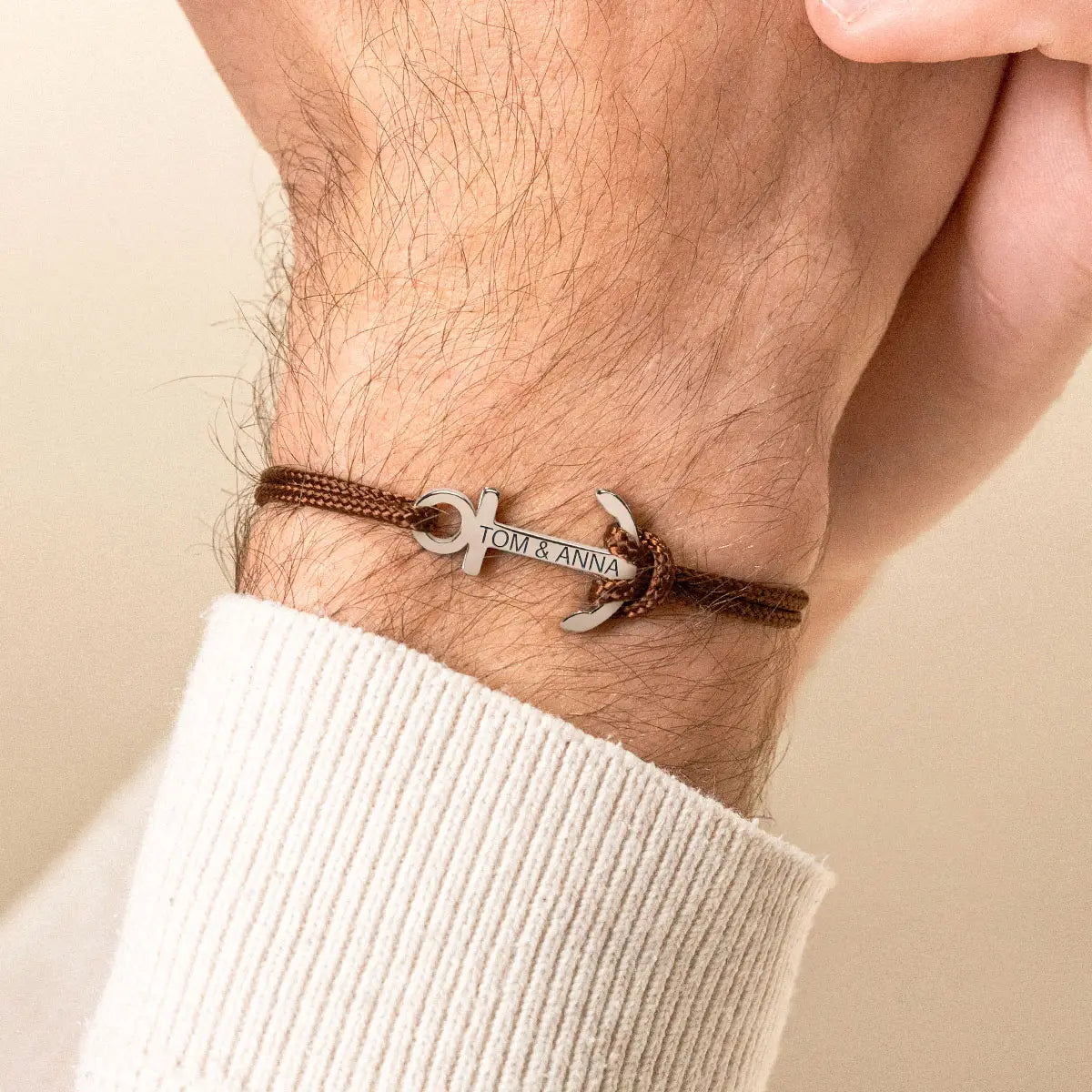 Bracelet cordon Ancre à personnaliser - Acier