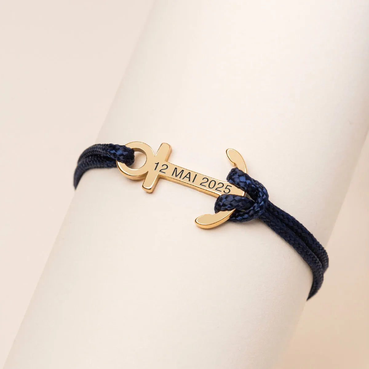 Bracelet femme cordon Ancre à personnaliser - Doré