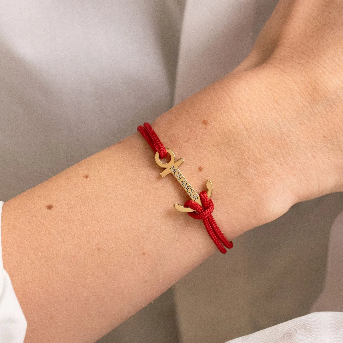 Bracelet femme cordon Ancre à personnaliser - Doré