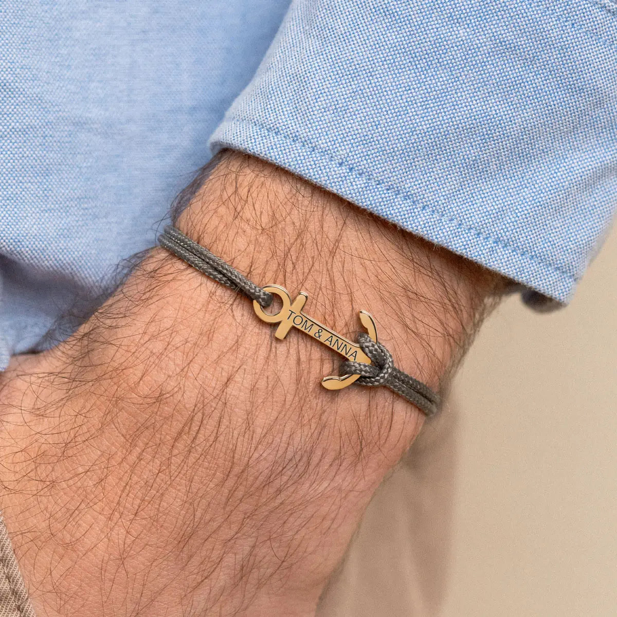 Bracelet cordon Ancre à personnaliser - Doré