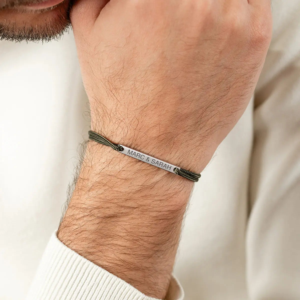 Bracelet cordon barre à personnaliser - Acier