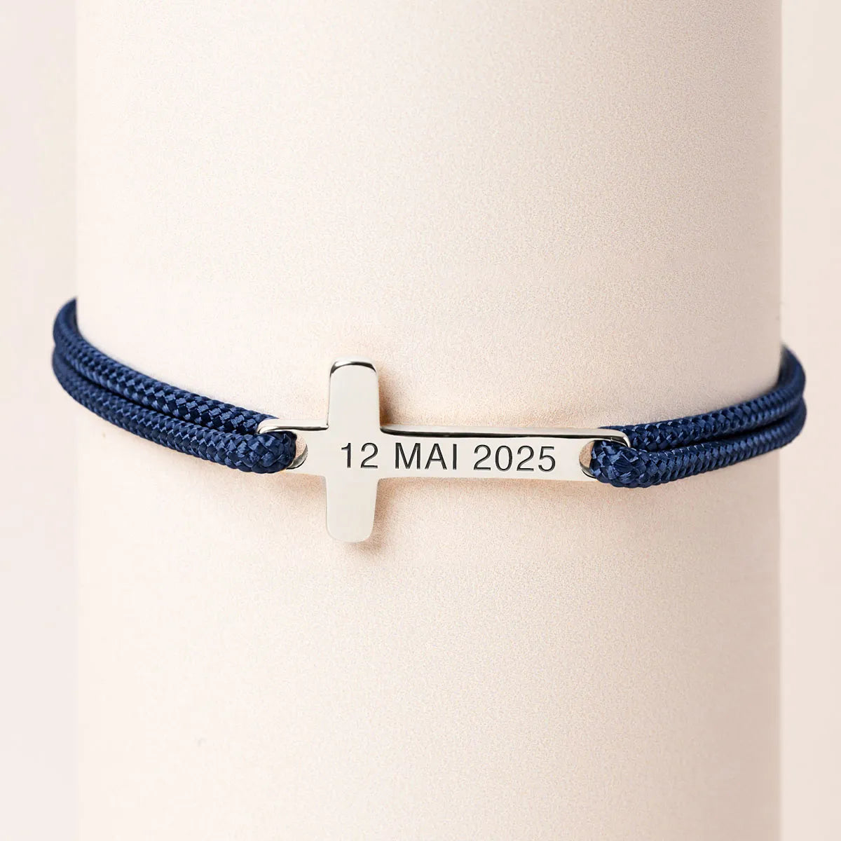 Bracelet croix femme cordon à personnaliser - Acier