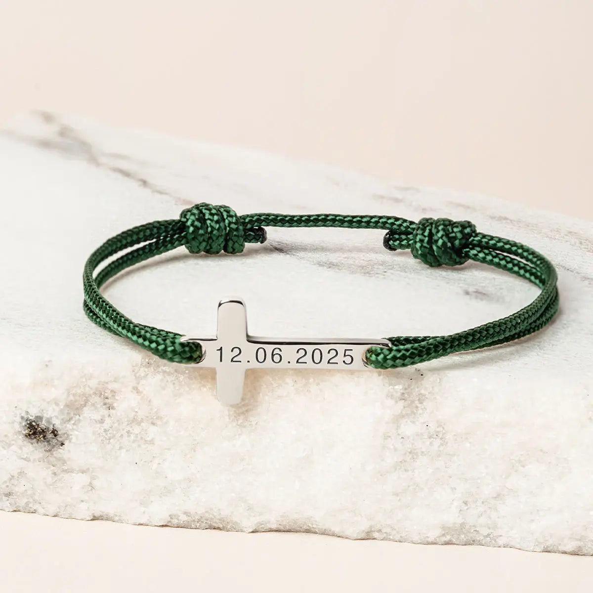 Bracelet cordon croix à personnaliser - Acier