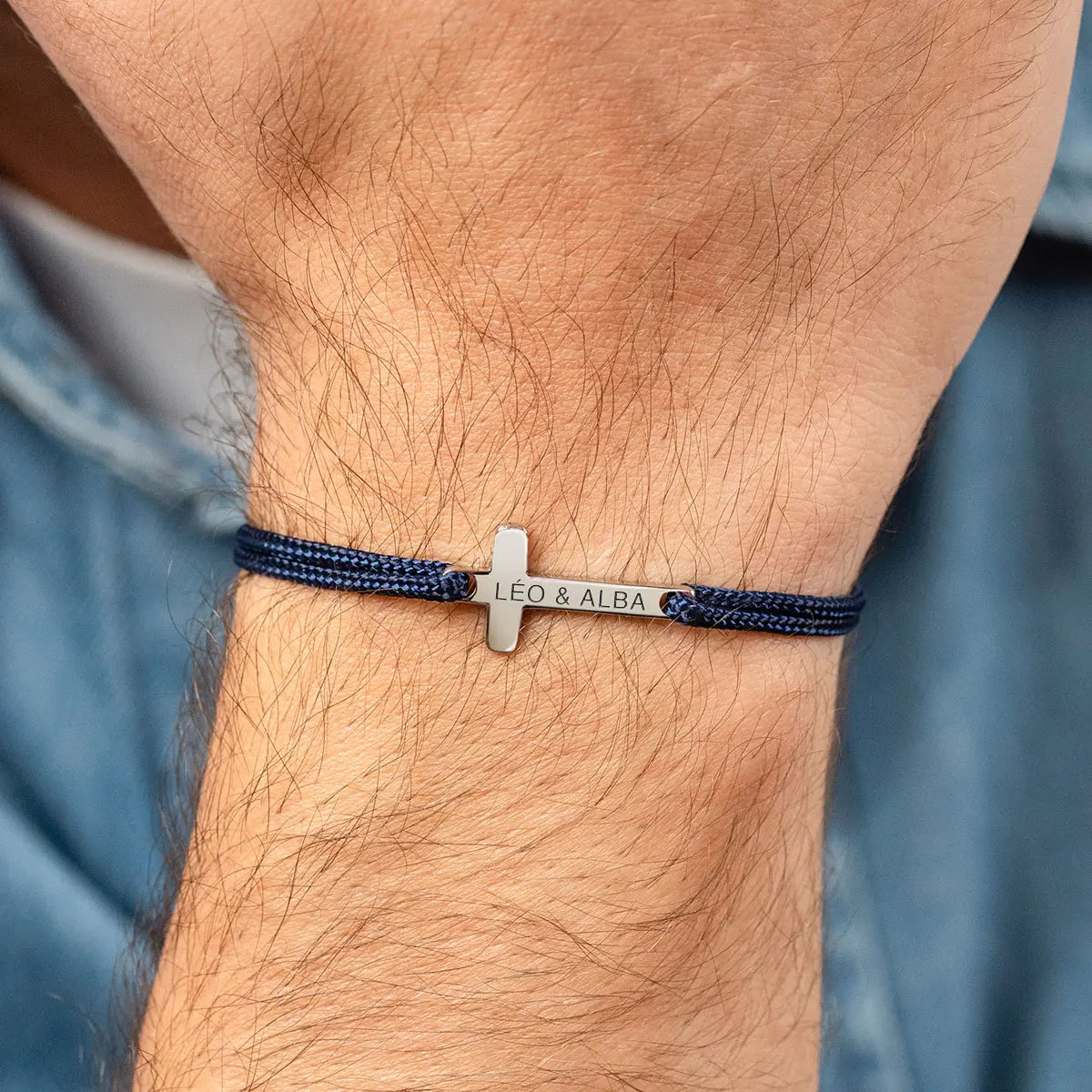 Bracelet cordon croix à personnaliser - Acier