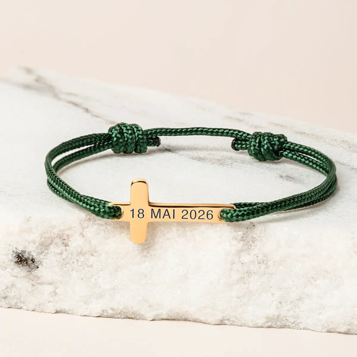 Bracelet cordon croix à personnaliser - Doré