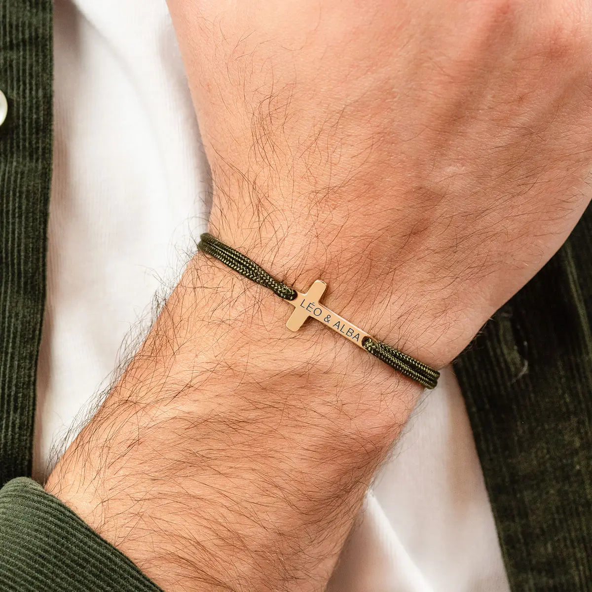 Bracelet cordon croix à personnaliser - Doré