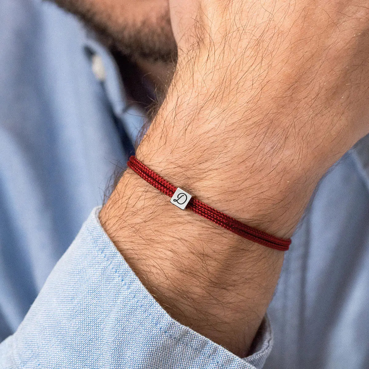 Bracelet cordon petit cube à personnaliser - Acier