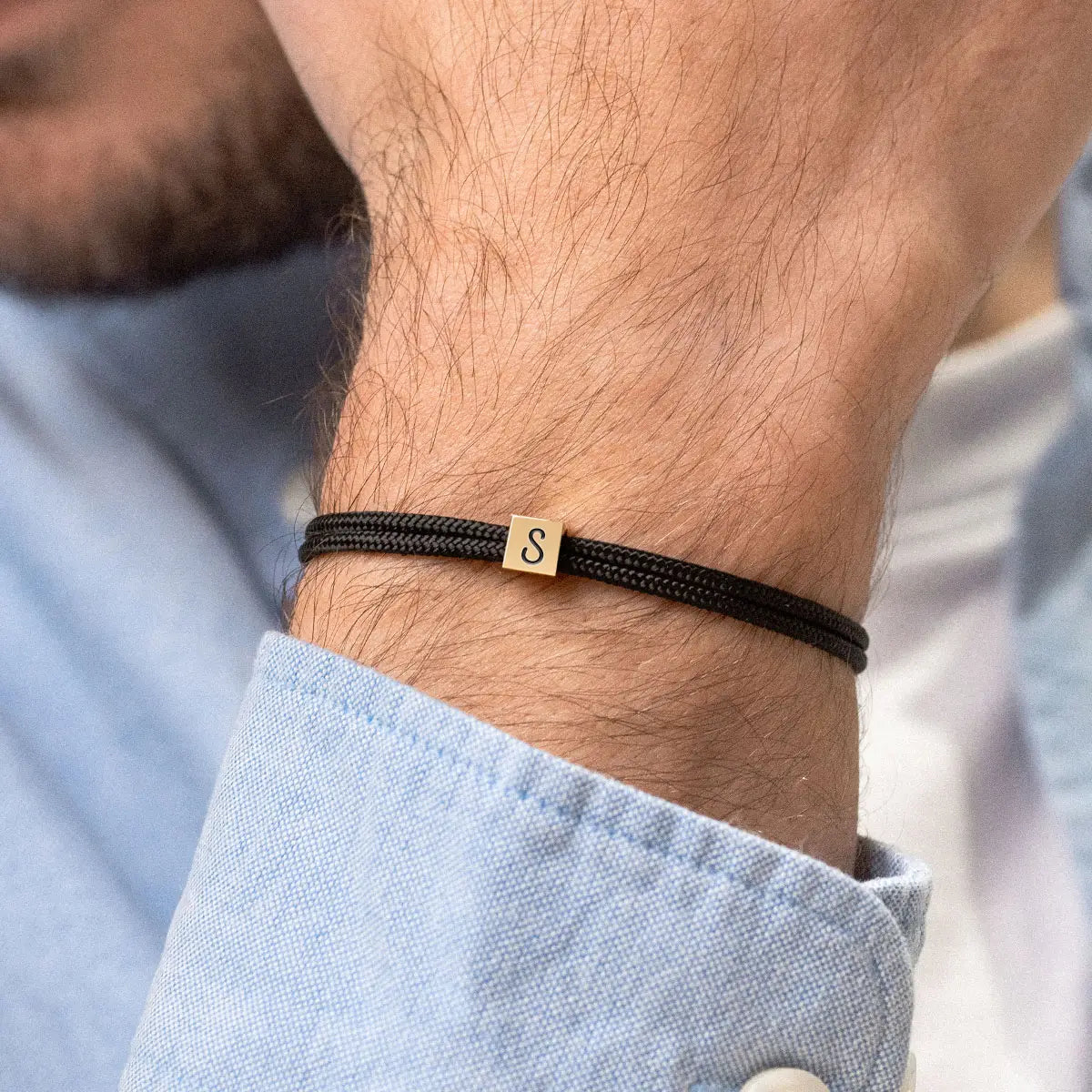 Bracelet cordon petit cube à personnaliser - Doré