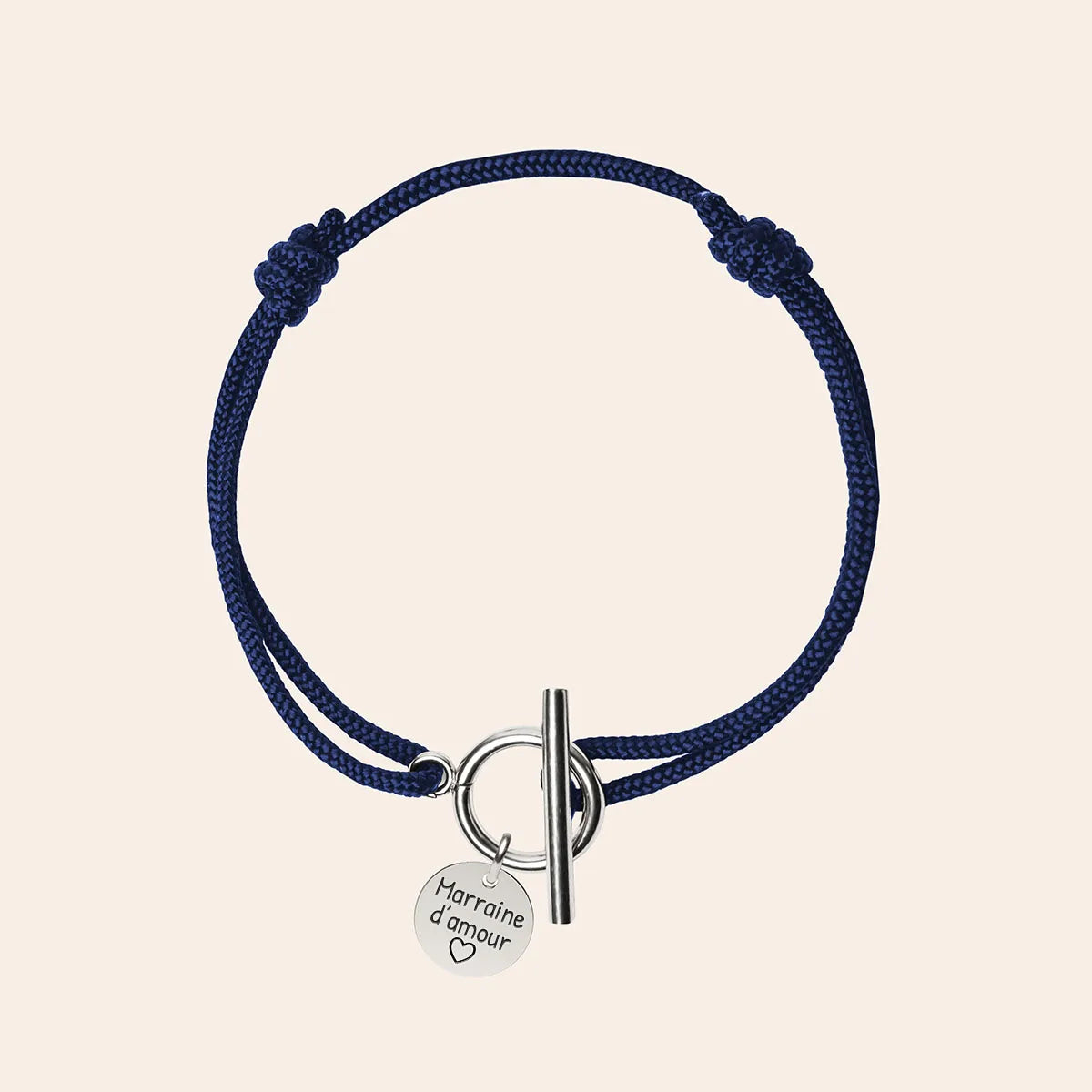 Bracelet femme cordon Fermoir et médaille à personnaliser - Acier