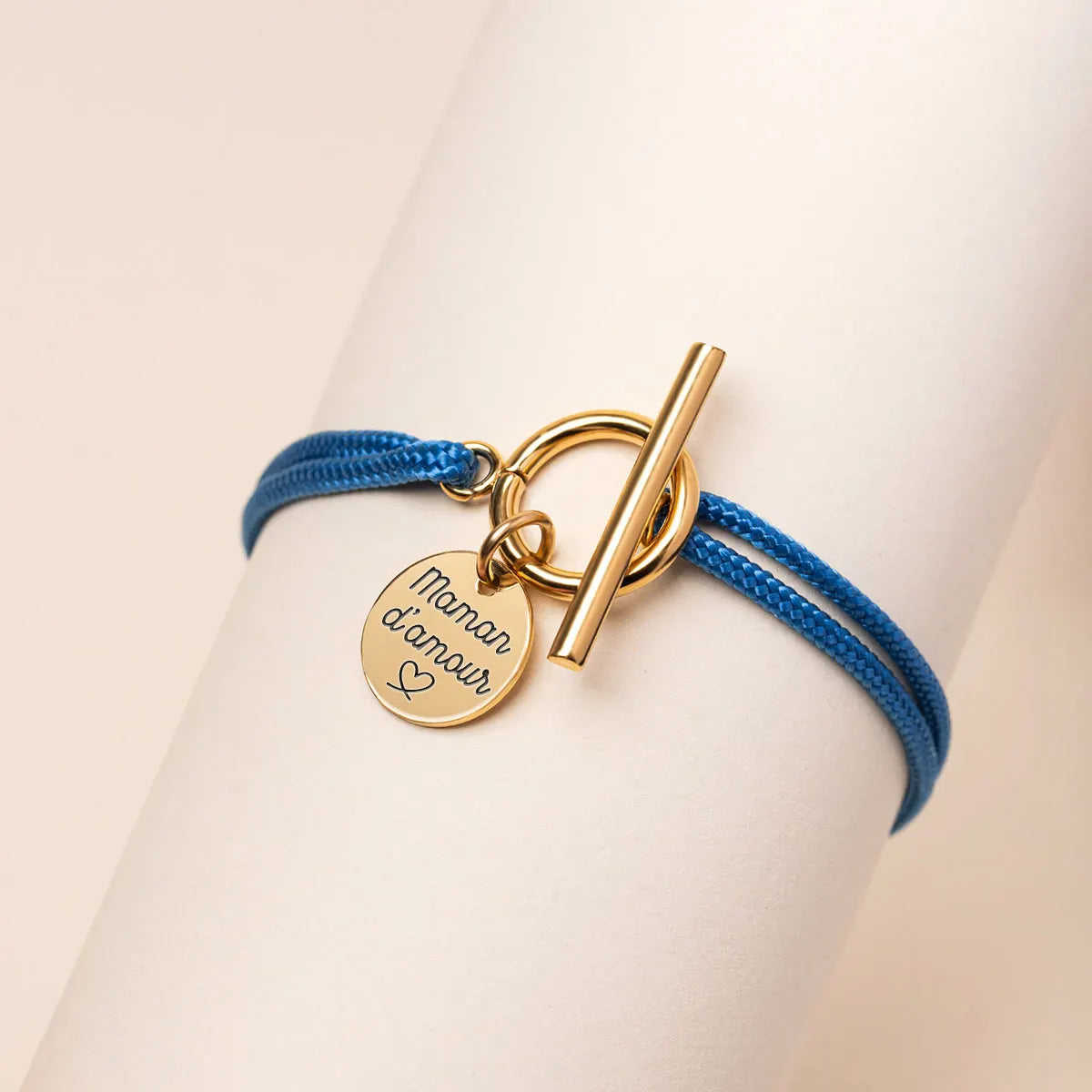 Bracelet femme cordon Fermoir et médaille à personnaliser - Doré