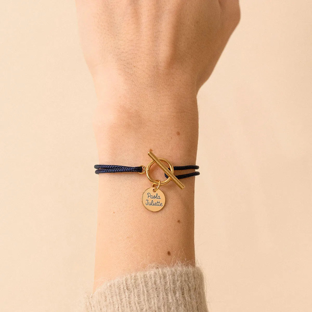 Bracelet femme cordon Fermoir et médaille à personnaliser - Doré