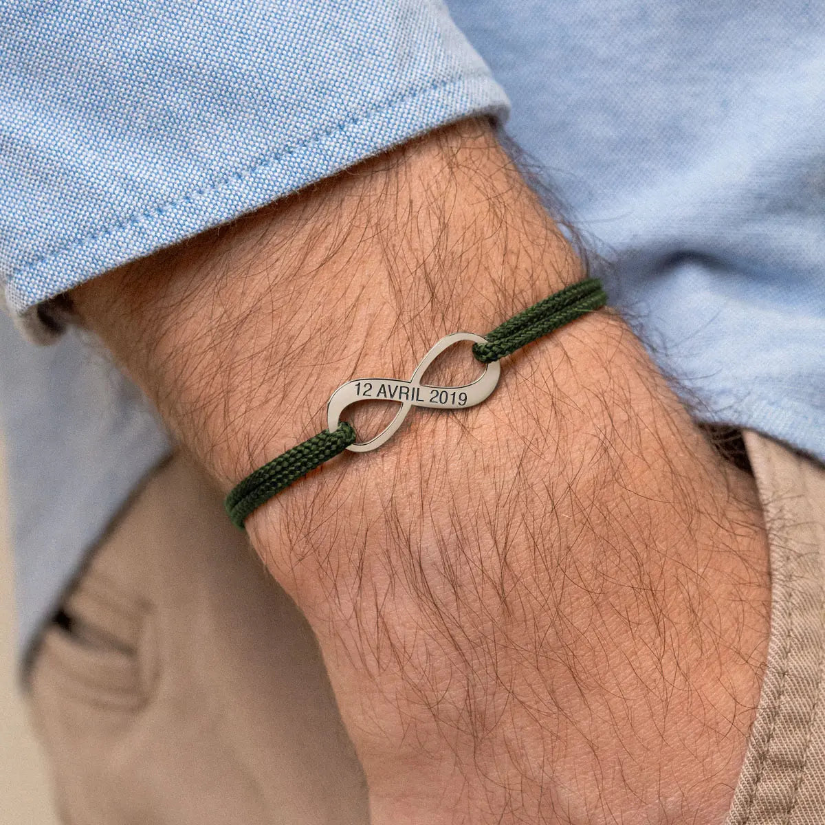 Bracelet cordon médaille Infini à personnaliser - Acier