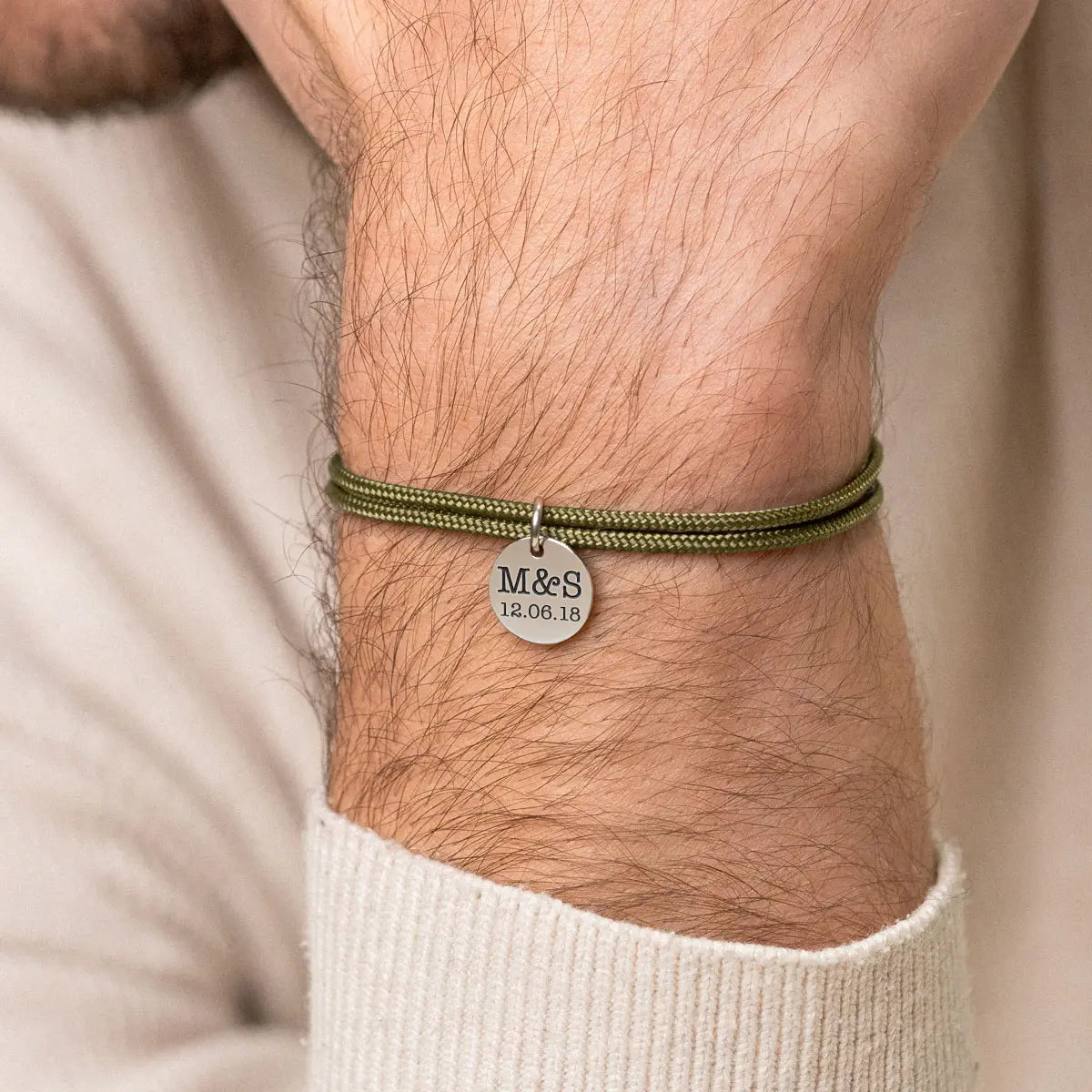 Bracelet double cordons Médaille à personnaliser - Acier