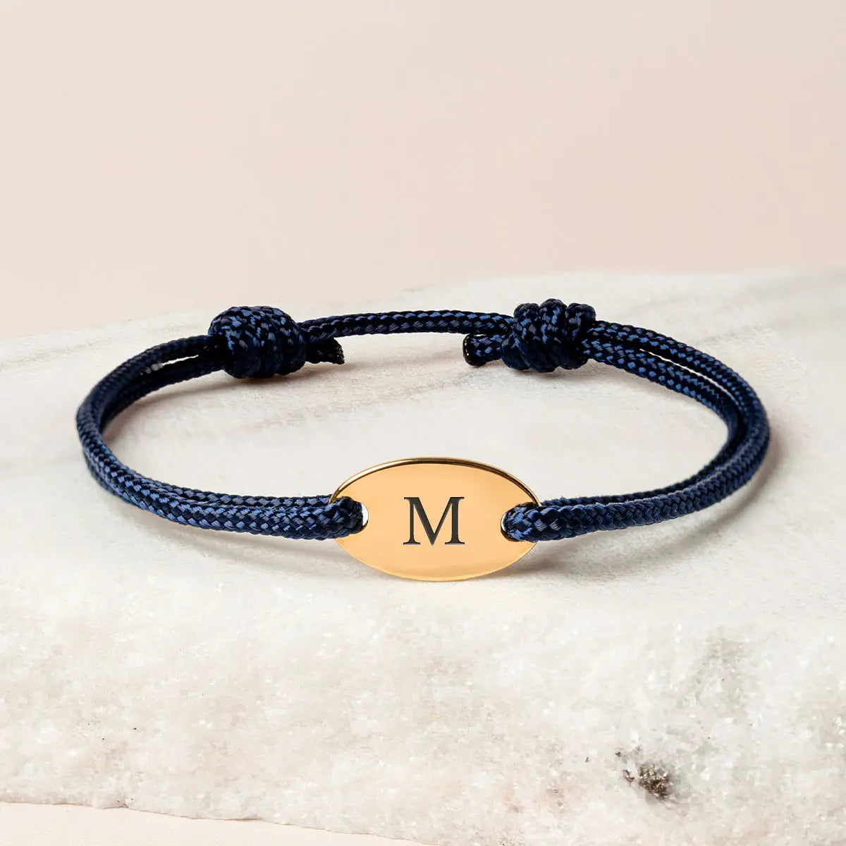 Bracelet cordon médaille ovale à personnaliser - Doré