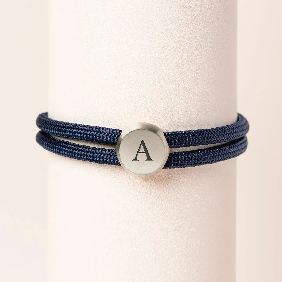 Bracelet homme cordon plaque ronde à personnaliser - Acier