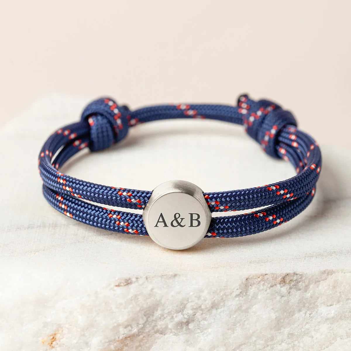 Bracelet homme cordon plaque ronde à personnaliser - Acier