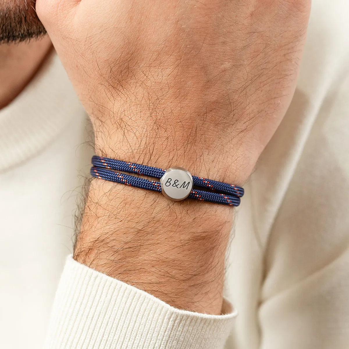 Bracelet homme cordon plaque ronde à personnaliser - Acier