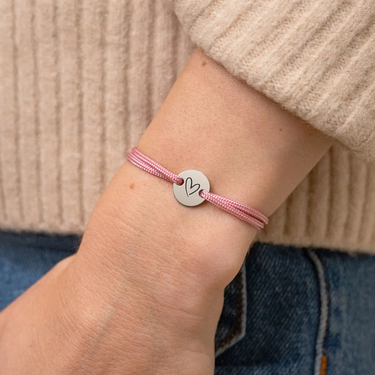 Bracelet femme cordon petite médaille à personnaliser - Acier