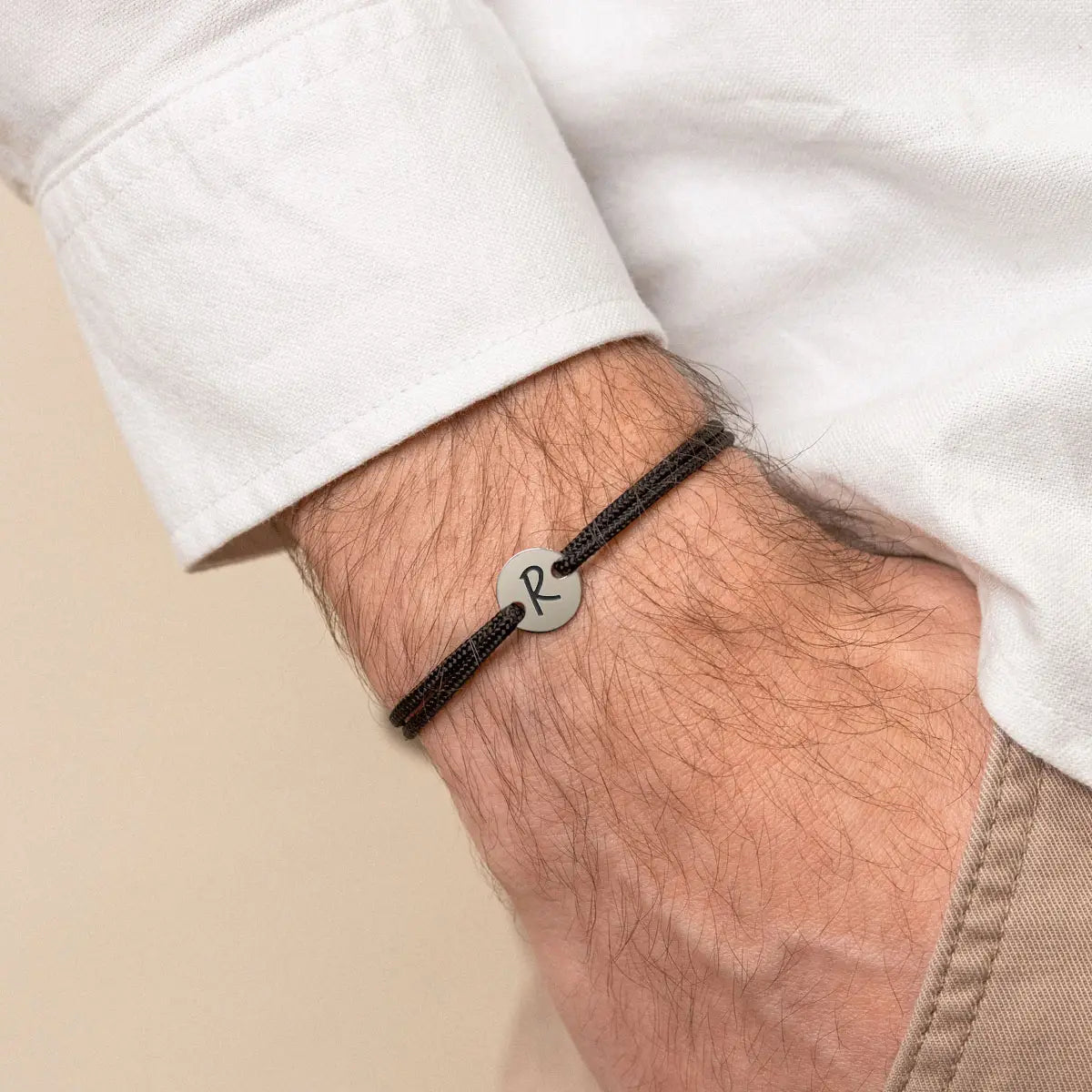 Bracelet homme cordon petite médaille à personnaliser - Acier