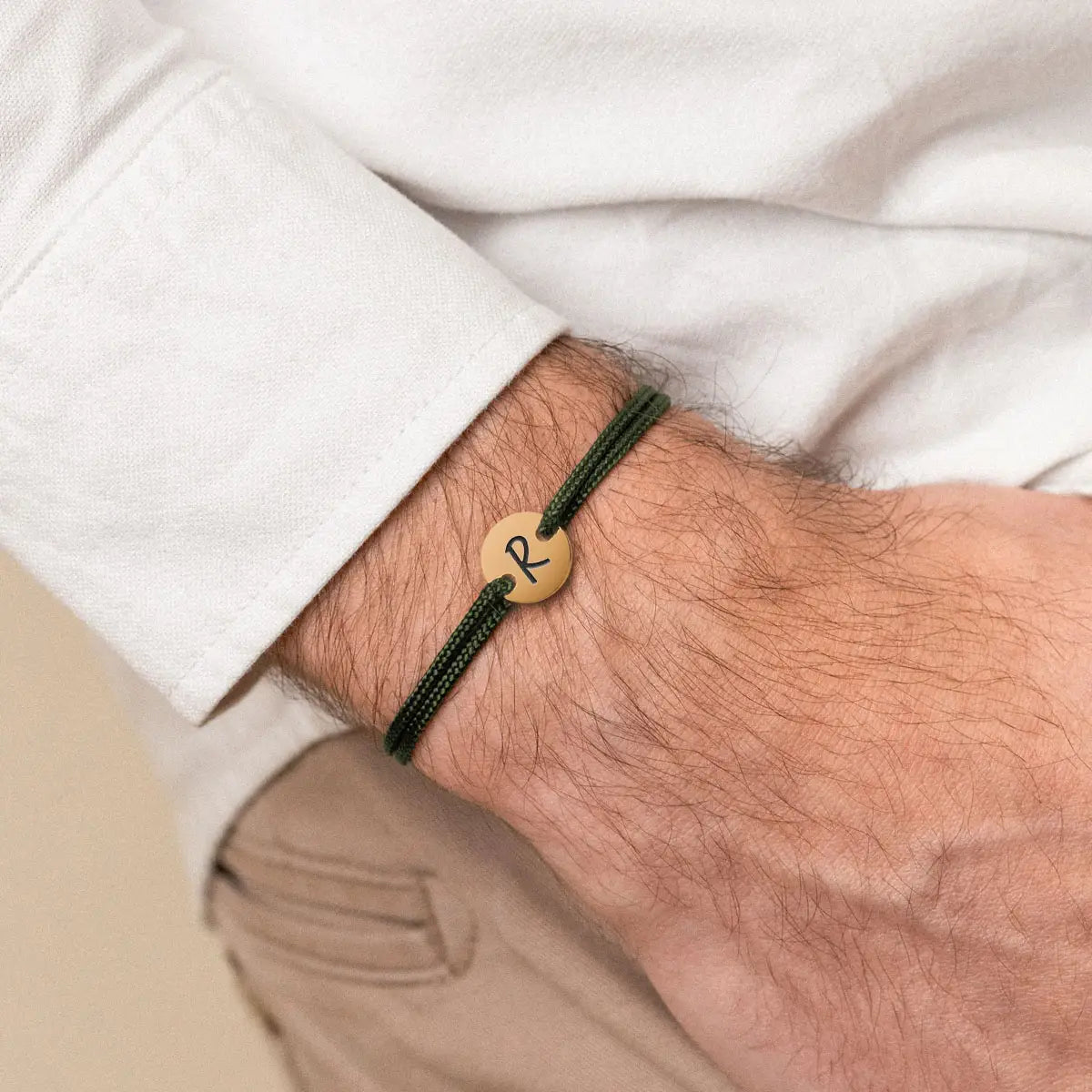 Bracelet homme cordon petite médaille à personnaliser - Doré