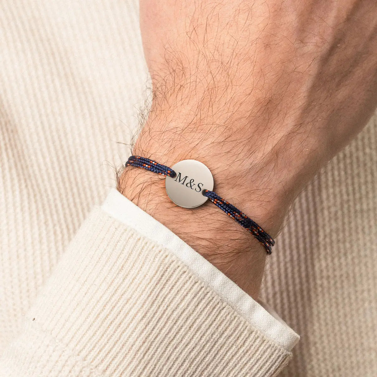 Bracelet homme cordon médaille à personnaliser - Acier